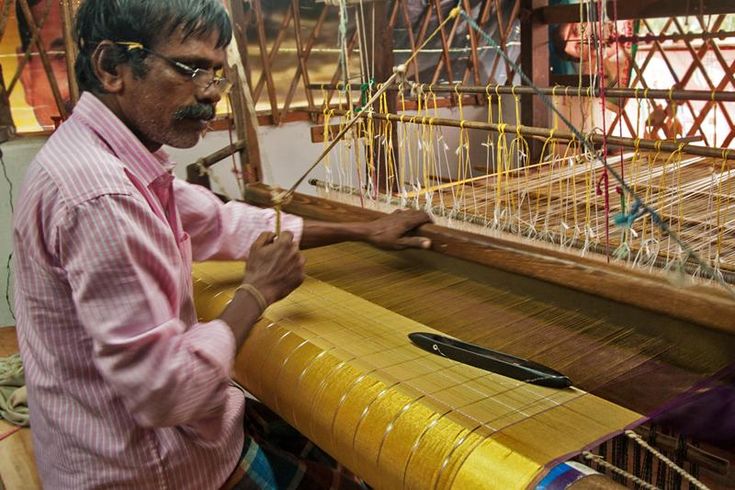 Handloom weaver at work